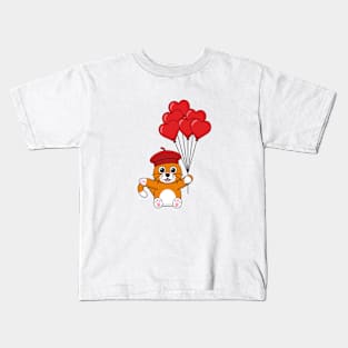 Cute Cat with Red Heart Balloons Kids T-Shirt
